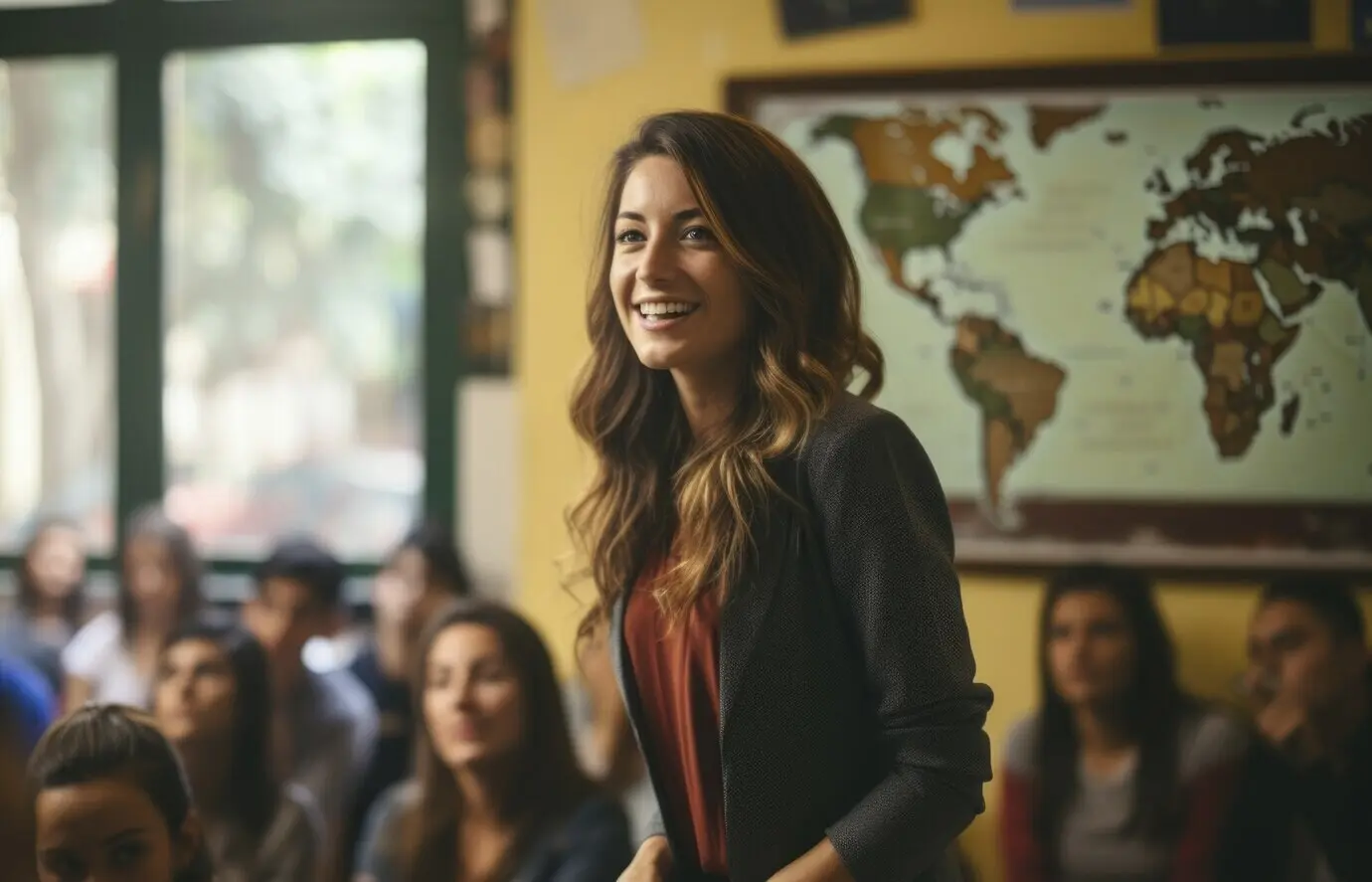 Porträt einer Professorin, die an einer Schule unterrichtet.