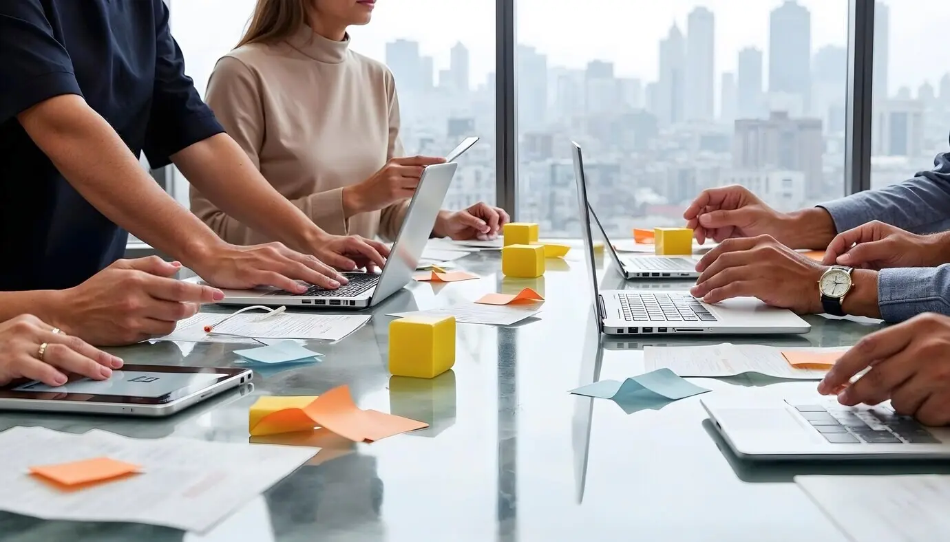 Menschen, die mit von KI gesteuerten Geräten arbeiten.